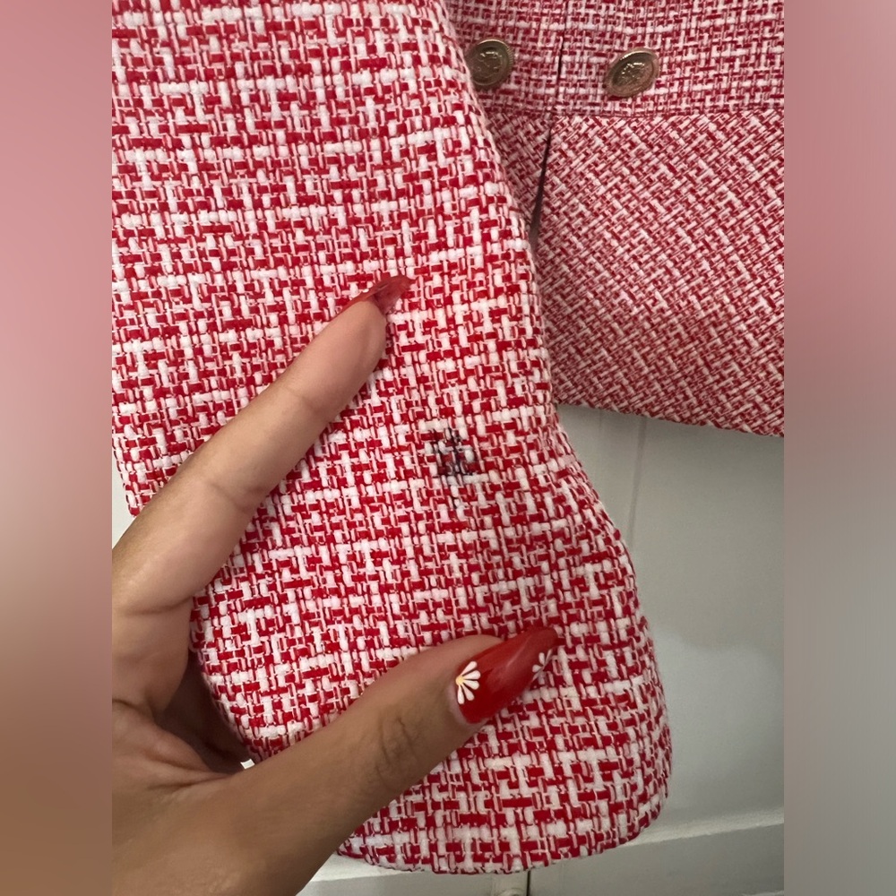 NWOT red and white Tahari tweed gold button 14 petite blazer - Picture 3 of 6